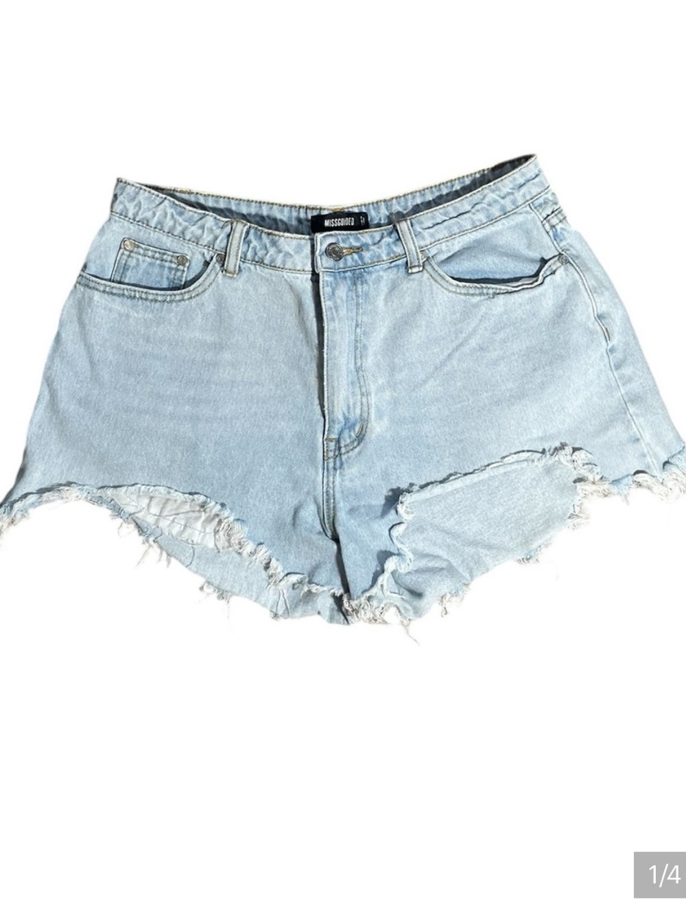 Y1- Missguided Light Blue Distressed High-Rise Denim Shorts size 10